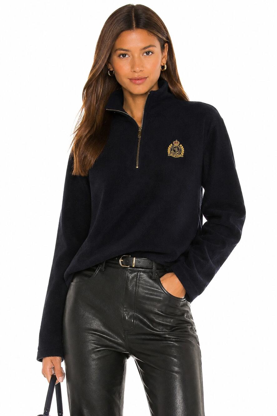 Ralph Lauren Crest Quarter Zip Fleece Pullover - Black Size Medium